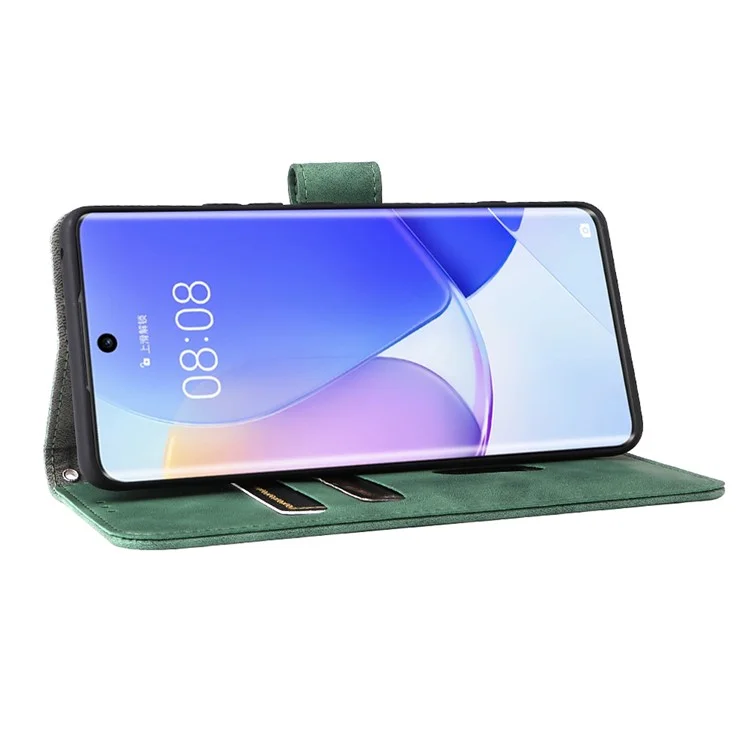 Skin-touch Feeling Stand Wallet Magnetic Clasp Folio Flip Leather Cover Case for Huawei nova 9 - Green