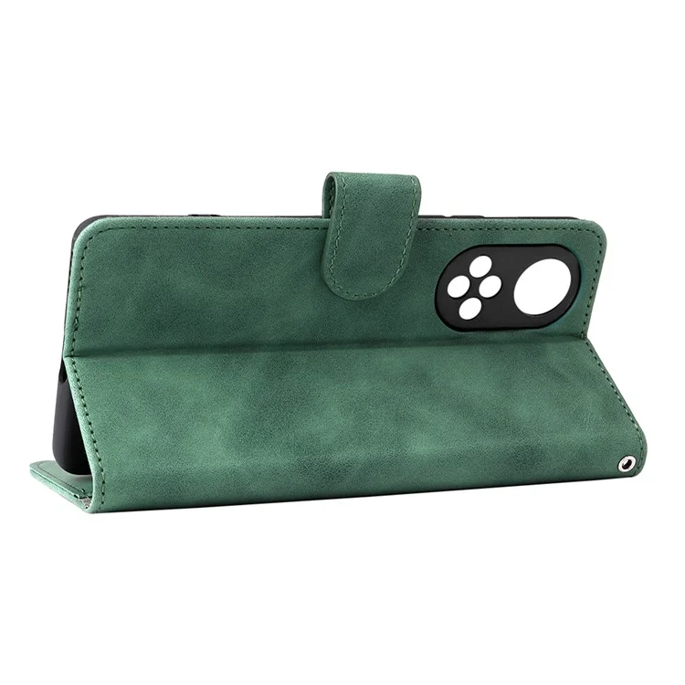 Skin-touch Feeling Stand Wallet Magnetic Clasp Folio Flip Leather Cover Case for Huawei nova 9 - Green