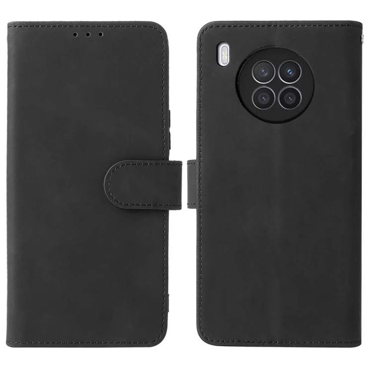 Étui folio à rabat avec toucher effet peau, support anti-choc, portefeuille en cuir pour Honor 50 Lite / Huawei nova 8i - Noir 