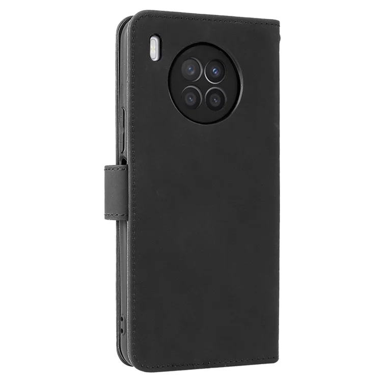 Étui folio à rabat avec toucher effet peau, support anti-choc, portefeuille en cuir pour Honor 50 Lite / Huawei nova 8i - Noir 