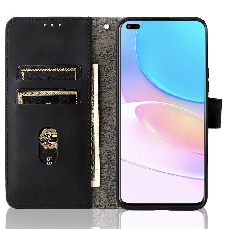 Étui folio à rabat avec toucher effet peau, support anti-choc, portefeuille en cuir pour Honor 50 Lite / Huawei nova 8i - Noir 