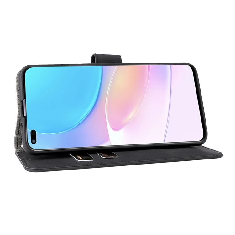 Étui folio à rabat avec toucher effet peau, support anti-choc, portefeuille en cuir pour Honor 50 Lite / Huawei nova 8i - Noir 