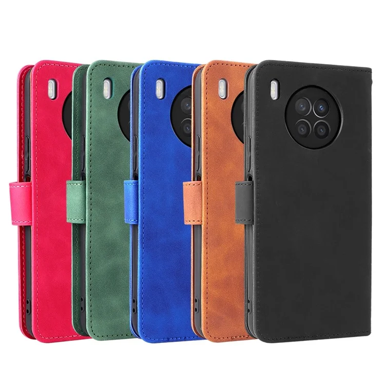 Étui folio à rabat avec toucher effet peau, support anti-choc, portefeuille en cuir pour Honor 50 Lite / Huawei nova 8i - Noir 