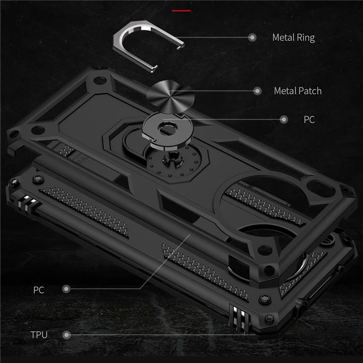 Ring Holder Kickstand Anti-fall Phone Shell PC + TPU Shockproof Hybrid Case with Built-in Metal Sheet for Huawei nova 8i - Black
