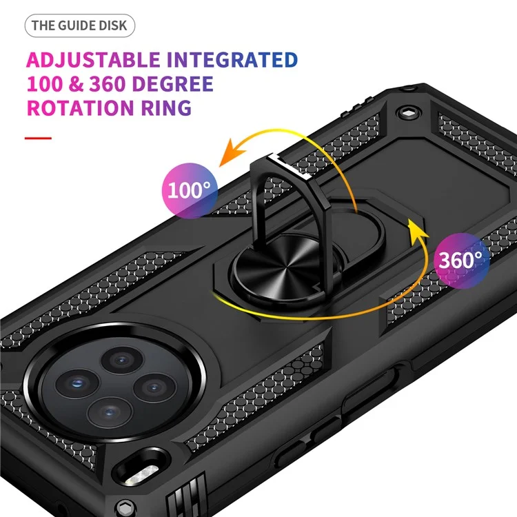 Ring Holder Kickstand Anti-fall Phone Shell PC + TPU Shockproof Hybrid Case with Built-in Metal Sheet for Huawei nova 8i - Black
