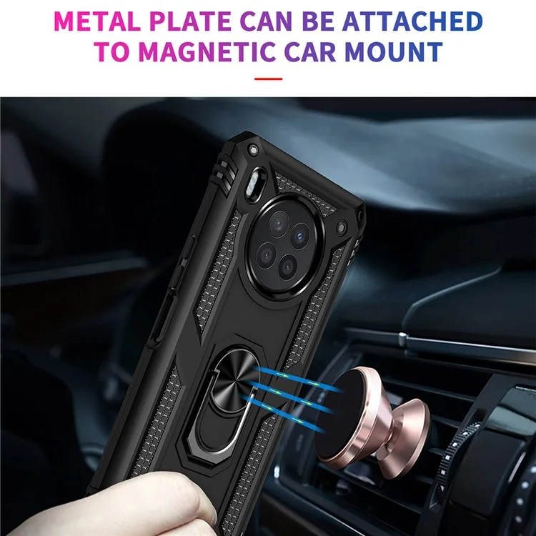 Ring Holder Kickstand Anti-fall Phone Shell PC + TPU Shockproof Hybrid Case with Built-in Metal Sheet for Huawei nova 8i - Black