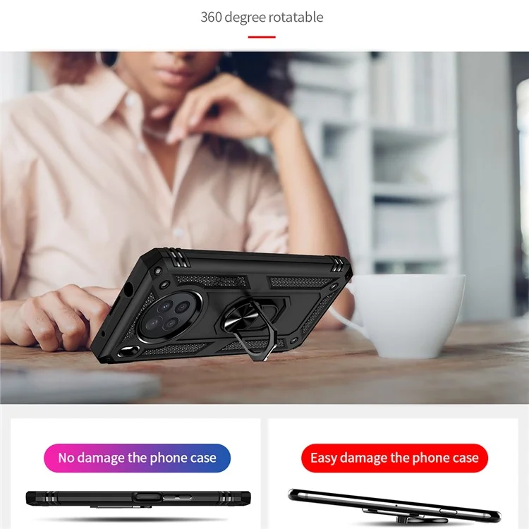 Ring Holder Kickstand Anti-fall Phone Shell PC + TPU Shockproof Hybrid Case with Built-in Metal Sheet for Huawei nova 8i - Black
