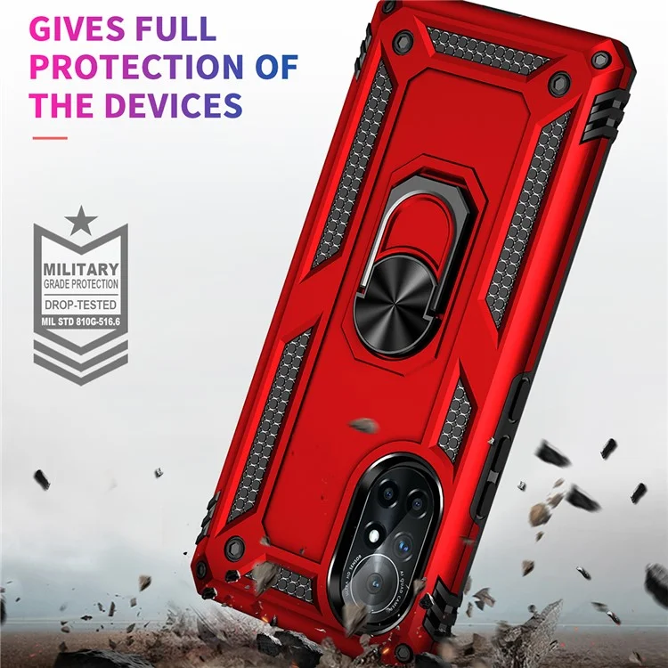 Rotary Ring Holder Kickstand PC + TPU Dual-layer Hybrid Phone Cover with Built-in Metal Sheet for Huawei nova 8 5G - Red