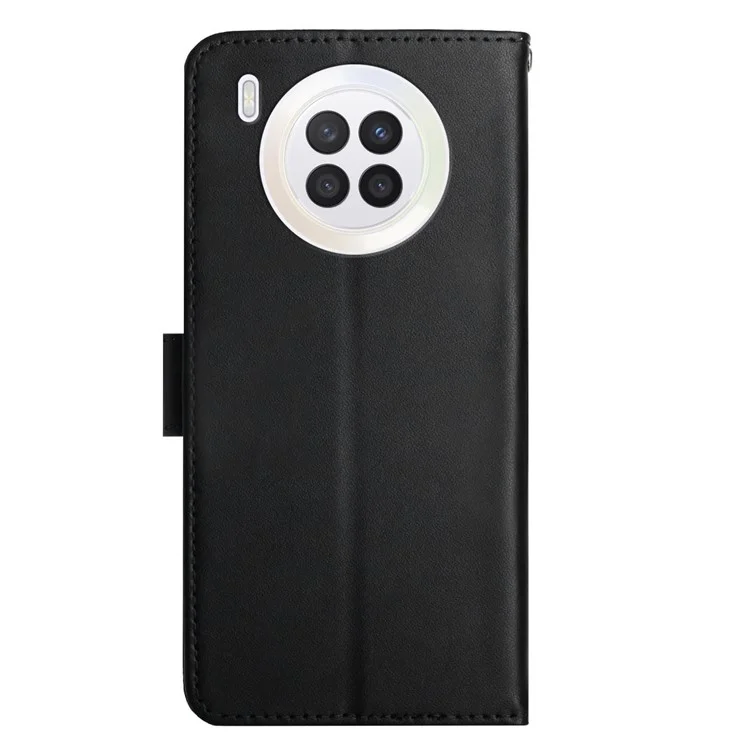 Étui portefeuille en cuir véritable Nappa anti-rayures avec fermeture magnétique pour Huawei nova 8i / Honor 50 Lite - Noir