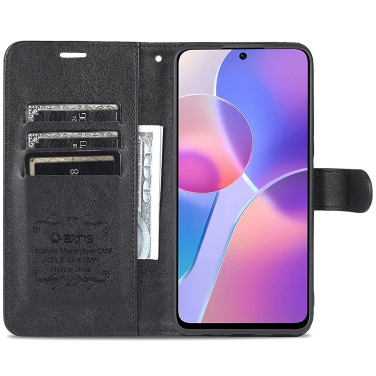 Azns PU Leather + TPU Custodia Per Telefono di Protezione All-inclusive Con Portafoglio Stand Per Honor X30i - Nero