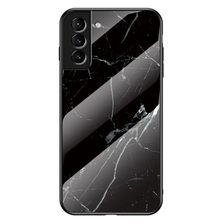 Kratzfeste Panzerglasmarmorstruktur Rücken-TPU-stoßfeste Schutzhülle für Samsung Galaxy S22+ 5G - Schwarzer Marmor