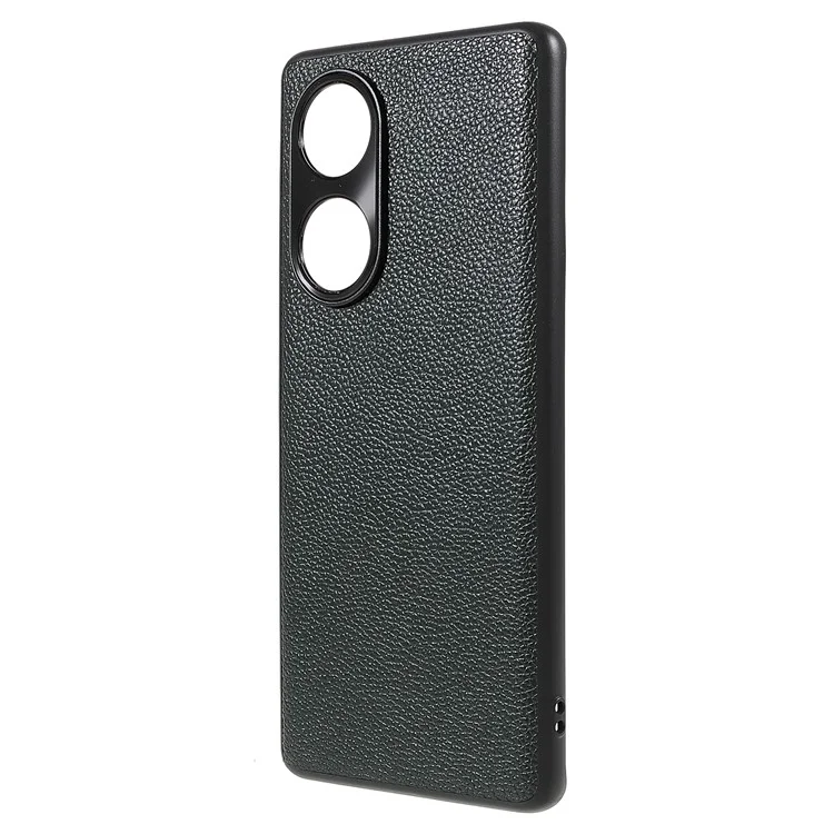 Drop-proof Точный Вырез Litchi Текстура Корпус Подлинная Кожаная Покрытие TPU + PC Phone Cover Shell Для Honor 50/Huawei Nova 9 - Темно-зеленый