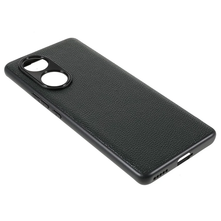 Drop-proof Точный Вырез Litchi Текстура Корпус Подлинная Кожаная Покрытие TPU + PC Phone Cover Shell Для Honor 50/Huawei Nova 9 - Темно-зеленый