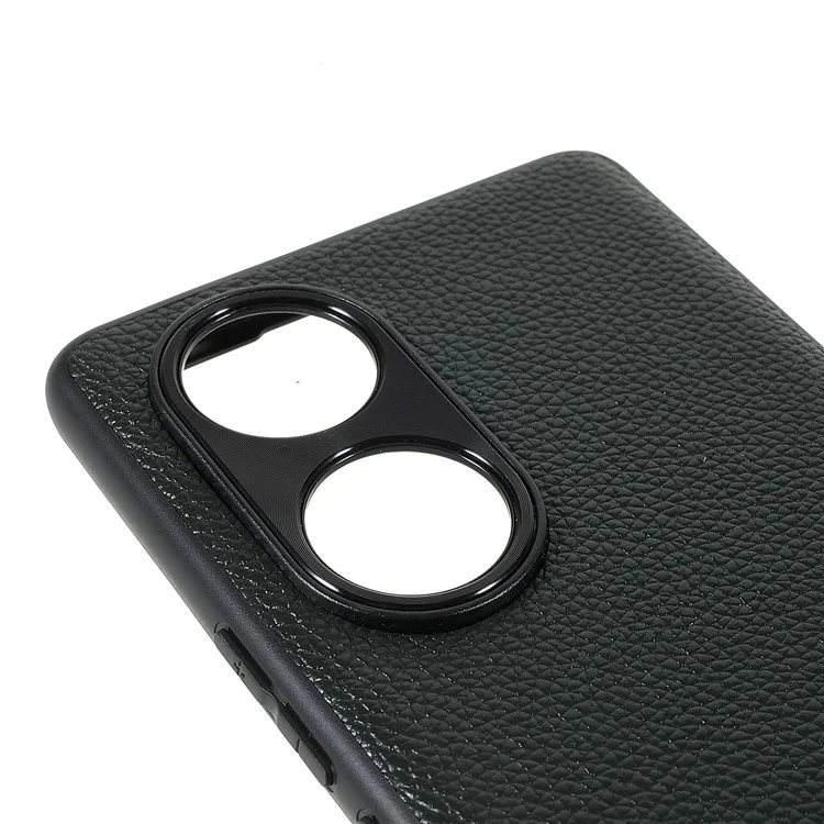 Drop-proof Точный Вырез Litchi Текстура Корпус Подлинная Кожаная Покрытие TPU + PC Phone Cover Shell Для Honor 50/Huawei Nova 9 - Темно-зеленый