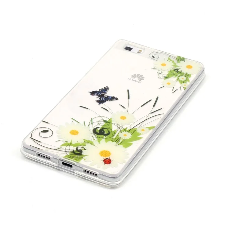 IMD Clear TPU Case for Huawei Ascend P8 Lite - White Daisy Flowers and Butterfly