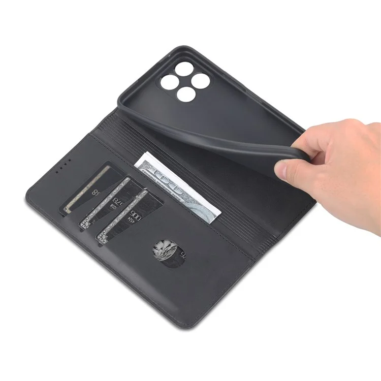 AZNS Magnetic Auto-absorbed Wallet Stand Design PU Leather Shockproof Phone Cover Case for Honor X30i - Black