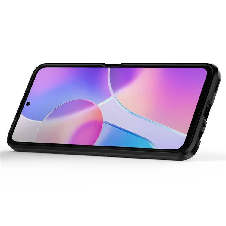 Fingerprint-proof Dual-layer Soft Flexible TPU and Hard PC Shockproof Protective Case with Ring Holder Kickstand for Honor X30i - Dark Blue