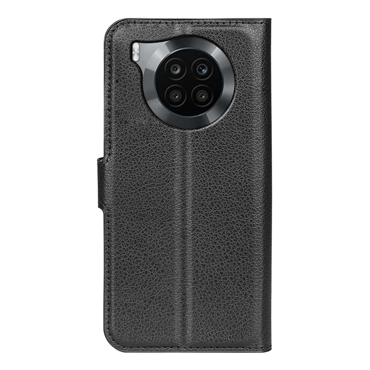 Capa de Proteção de Telefone Celular Revestida de Couro PU a Prova de Choque TPU Textura Litchi Stand Carteira Flip Protetora para Huawei nova 8i/Honor 50 Lite - Preto