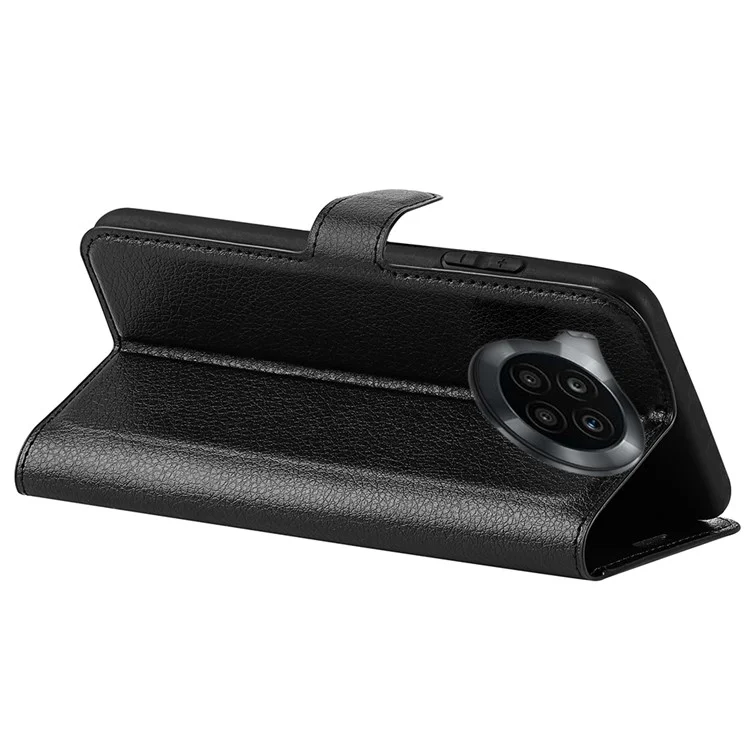 Capa de Proteção de Telefone Celular Revestida de Couro PU a Prova de Choque TPU Textura Litchi Stand Carteira Flip Protetora para Huawei nova 8i/Honor 50 Lite - Preto