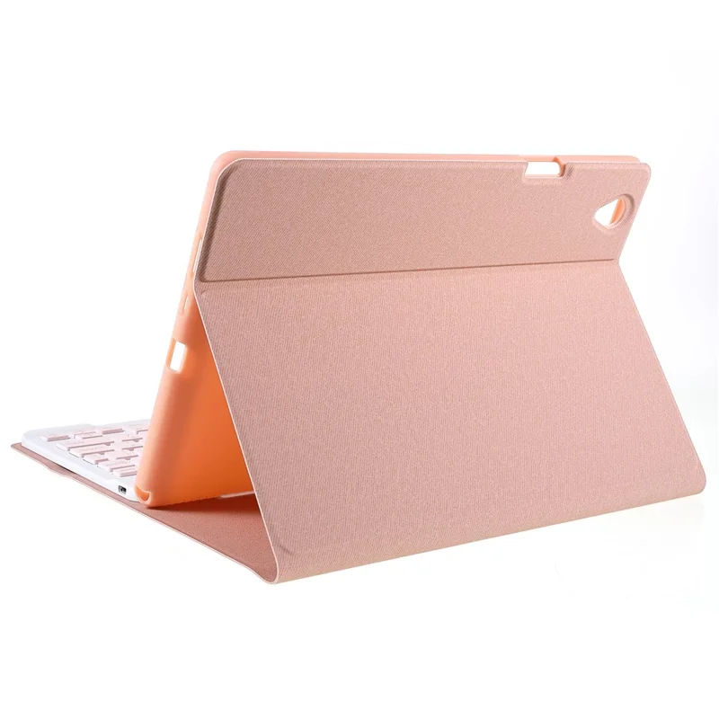 Cloth Texture Pen Slot Tablet Leather Cover Protective Stand Case + Wireless Bluetooth Keyboard for Huawei MediaPad M6 10.8-inch - Pink
