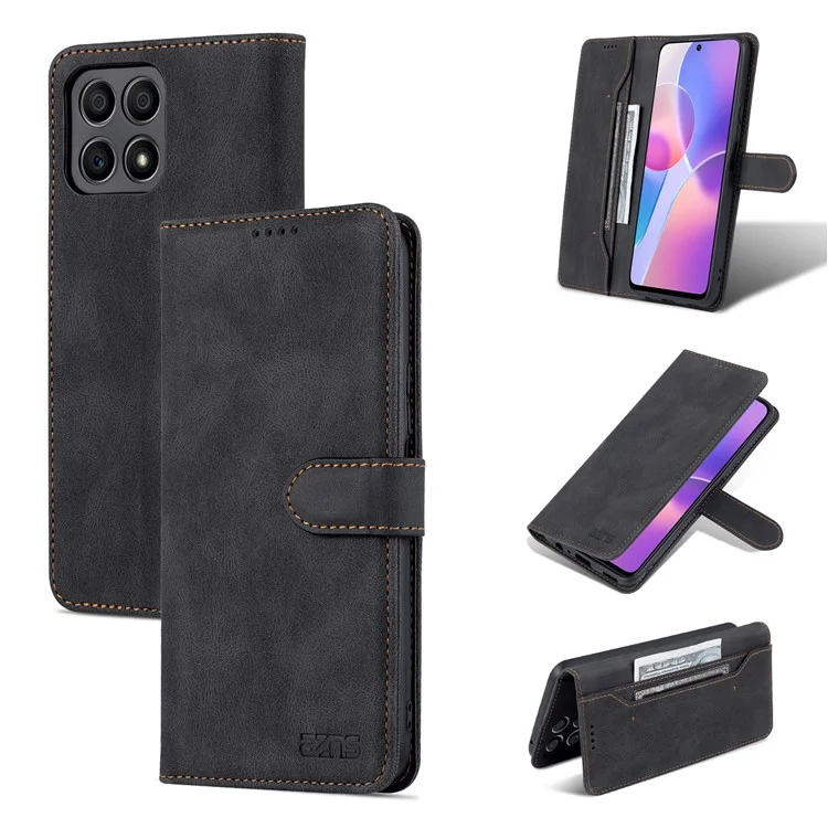 AZNS Magnetic Verschluss PU Leder Flip Wallet Hülle Ständer Schockdes TPU Innere Shell Telefonabdeckung Für Ehren X30i - Schwarz
