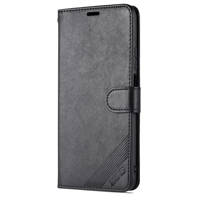 AZNS Textured PU Leather Stand Wallet Case Magnetic Clasp Shock-absorption Cover for Honor X10 Max/X30 Max - Black