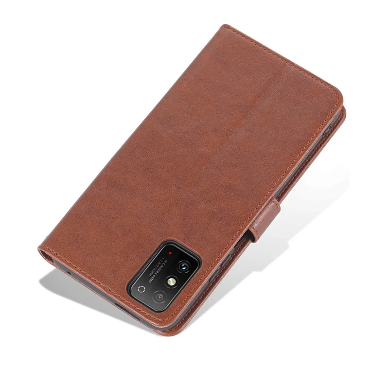 AZNS Textured PU Leather Stand Wallet Case Magnetic Clasp Shock-absorption Cover for Honor X10 Max/X30 Max - Brown
