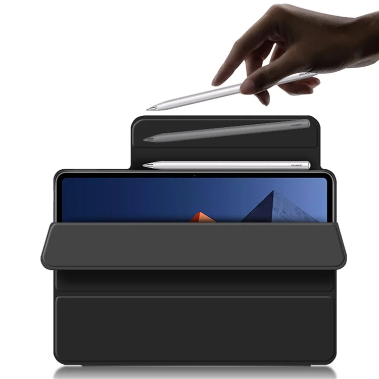 PU Cuero Tri-pliegue de Cierre Magnético Cubierta de Caja de Tableta Para Huawei Matebook E 2022 - Negro