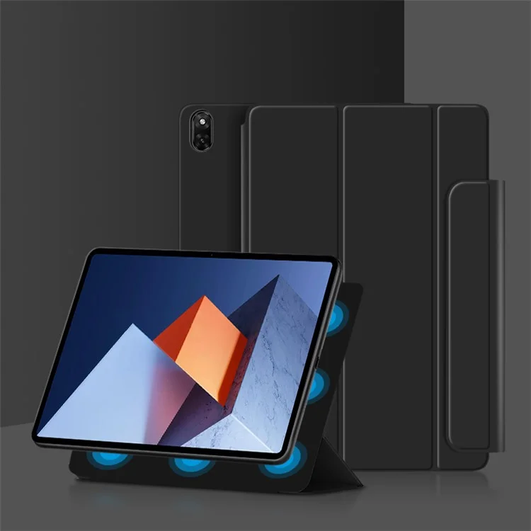 PU Cuero Tri-pliegue de Cierre Magnético Cubierta de Caja de Tableta Para Huawei Matebook E 2022 - Negro