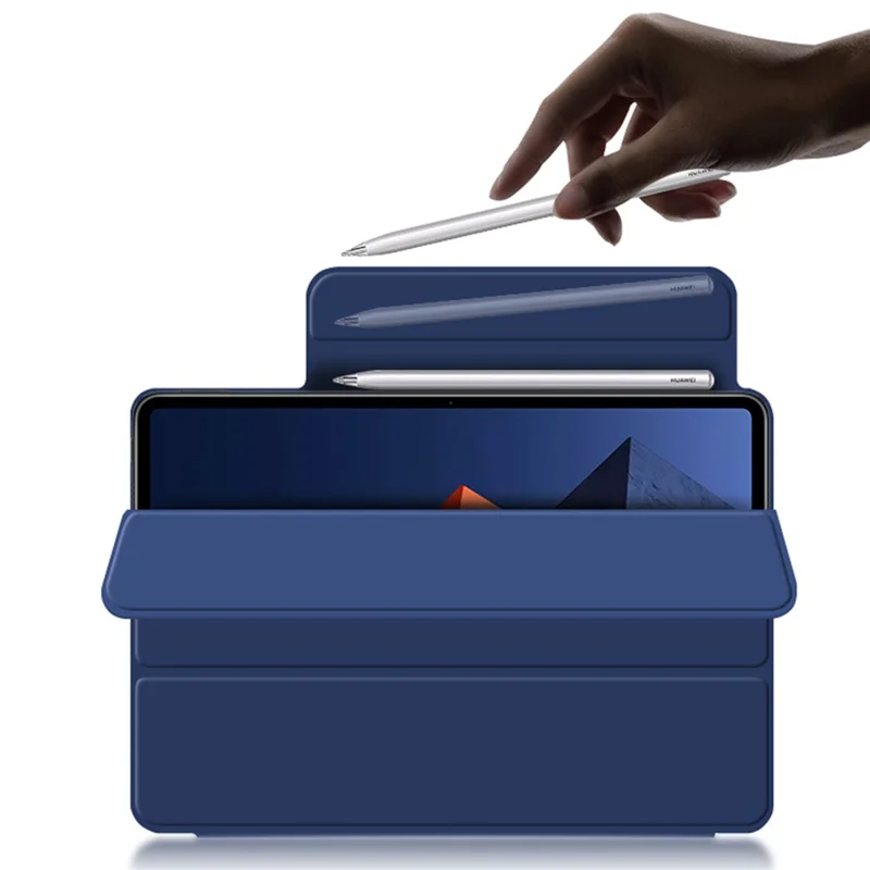 PU Leather Tri-fold Stand Magnetic Closure Tablet Case Cover for Huawei MateBook E 2022 - Blue