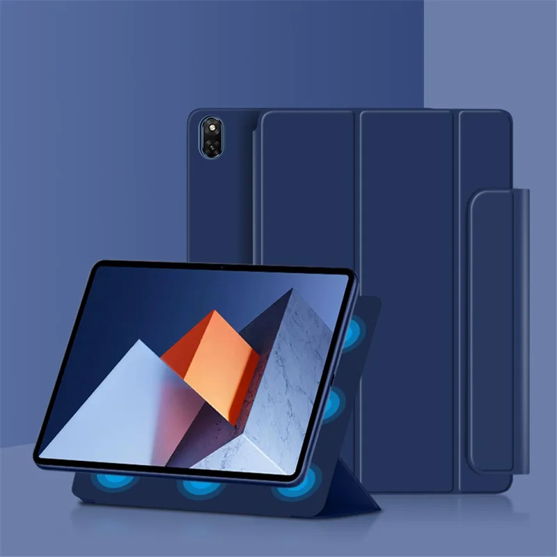 PU Leather Tri-fold Stand Magnetic Closure Tablet Case Cover for Huawei MateBook E 2022 - Blue