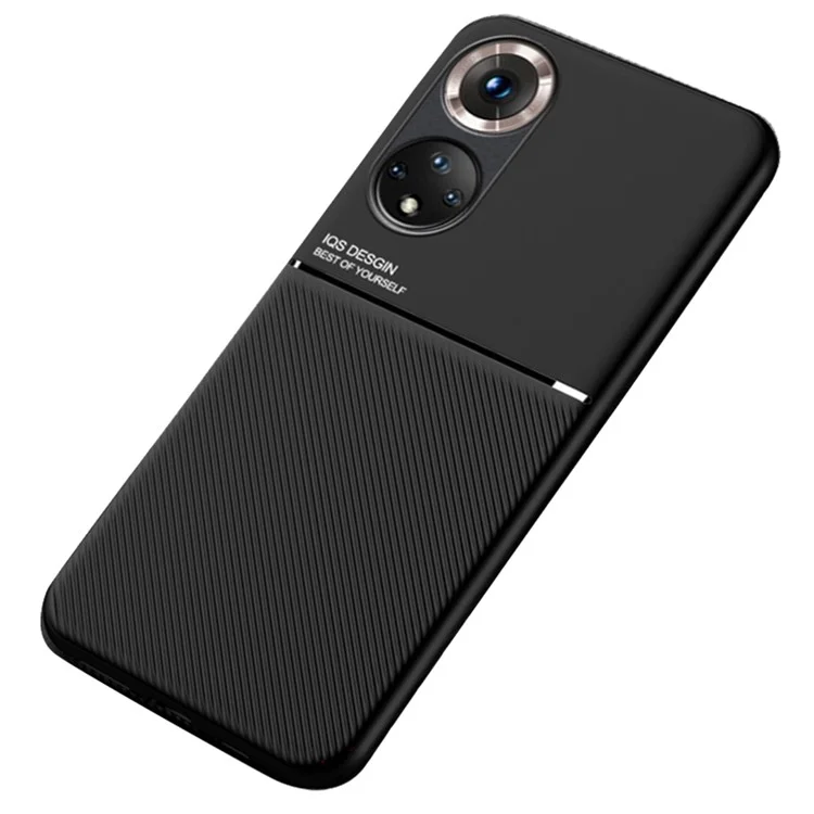Защитный чехол для смартфона из TPU + PU-кожи, ударопрочный чехол для телефона с встроенным магнитным металлическим листом для Huawei nova 9 Pro / Honor 50 Pro - черный