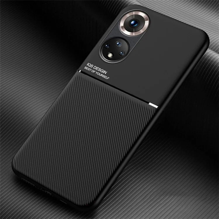 Защитный чехол для смартфона из TPU + PU-кожи, ударопрочный чехол для телефона с встроенным магнитным металлическим листом для Huawei nova 9 Pro / Honor 50 Pro - черный