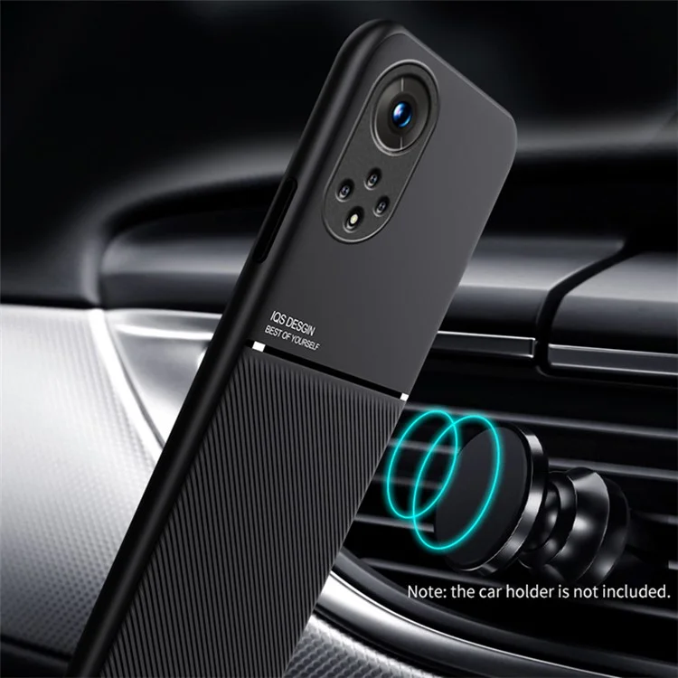 Smartphone Protection Case TPU + PU Leather Shockproof Phone Cover with Built-in Magnetic Metal Sheet for Huawei nova 9 Pro / Honor 50 Pro - Black