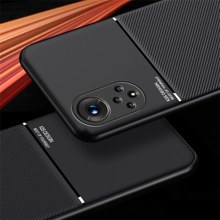 Защитный чехол для смартфона из TPU + PU-кожи, ударопрочный чехол для телефона с встроенным магнитным металлическим листом для Huawei nova 9 Pro / Honor 50 Pro - черный
