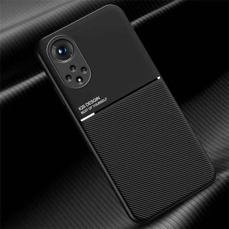 Защитный чехол для смартфона из TPU + PU-кожи, ударопрочный чехол для телефона с встроенным магнитным металлическим листом для Huawei nova 9 Pro / Honor 50 Pro - черный