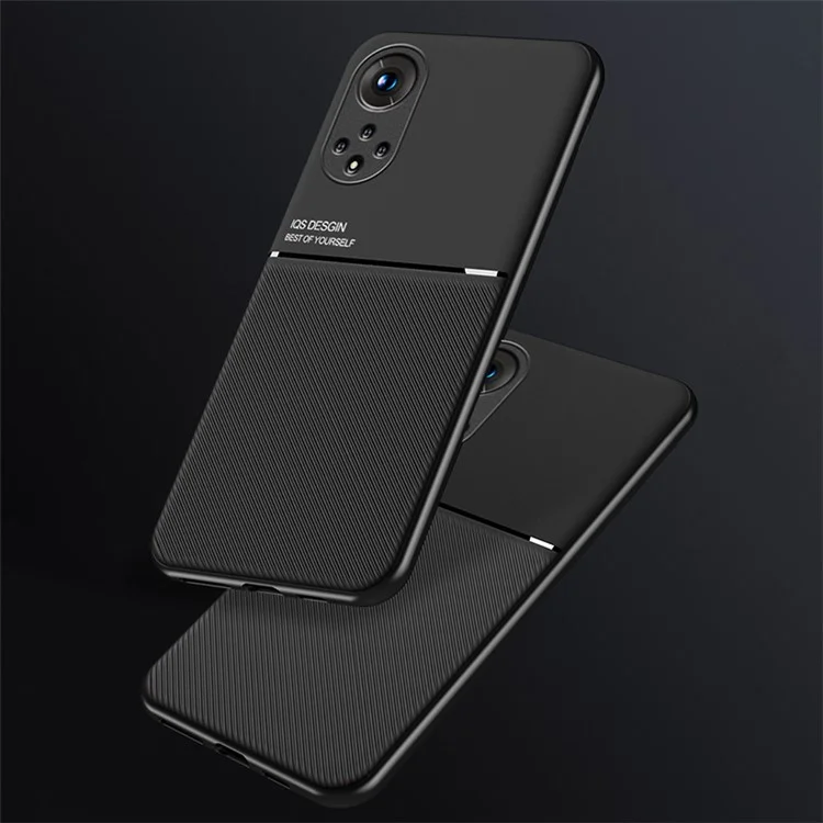 Защитный чехол для смартфона из TPU + PU-кожи, ударопрочный чехол для телефона с встроенным магнитным металлическим листом для Huawei nova 9 Pro / Honor 50 Pro - черный