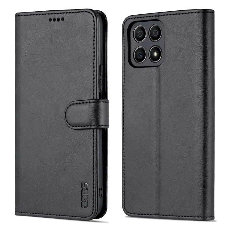 AZNS PU Leder Brieftasche Ständer Anti-fall-stoßdämpfer Schutzhülle Für Honor X30i - Schwarz