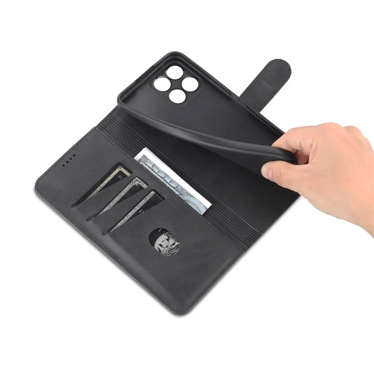 AZNS PU Leder Brieftasche Ständer Anti-fall-stoßdämpfer Schutzhülle Für Honor X30i - Schwarz