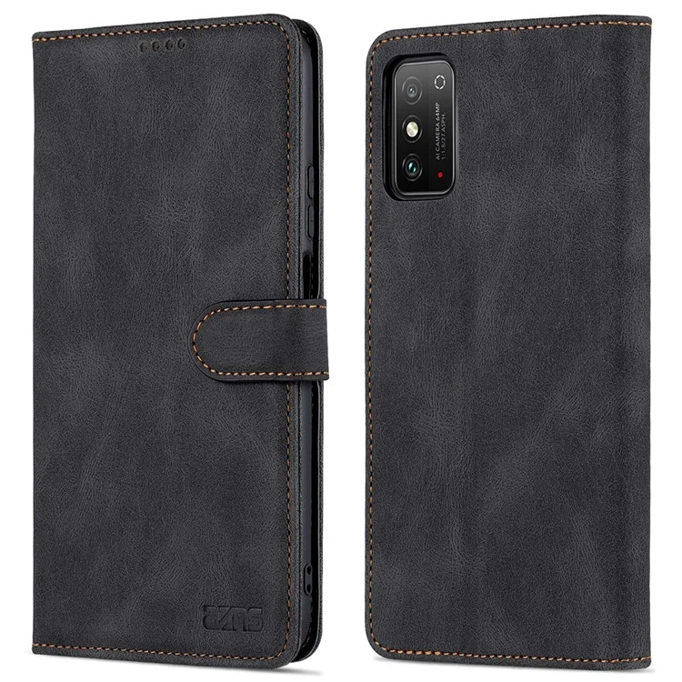 Azns Protección General de Protección PU Cuero Stand Cubierta de la Caja Del Teléfono a Prueba de Choque Para Honor X30 Max - Negro