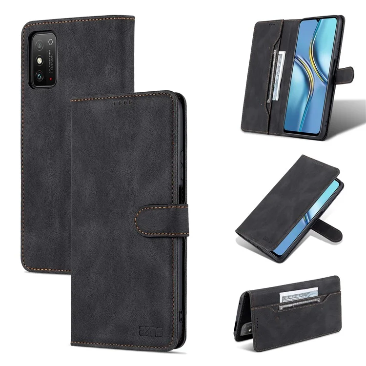 Azns Protección General de Protección PU Cuero Stand Cubierta de la Caja Del Teléfono a Prueba de Choque Para Honor X30 Max - Negro