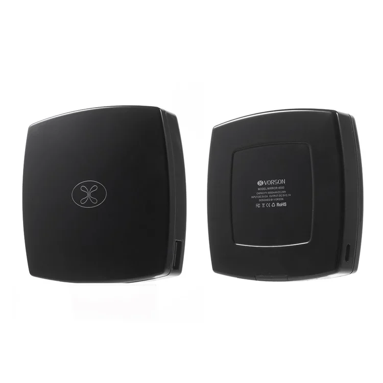 VORSON Mirror 6000mAh Power Bank Li-polymer Battery 2.1A for iPhone iPad Samsung - Black