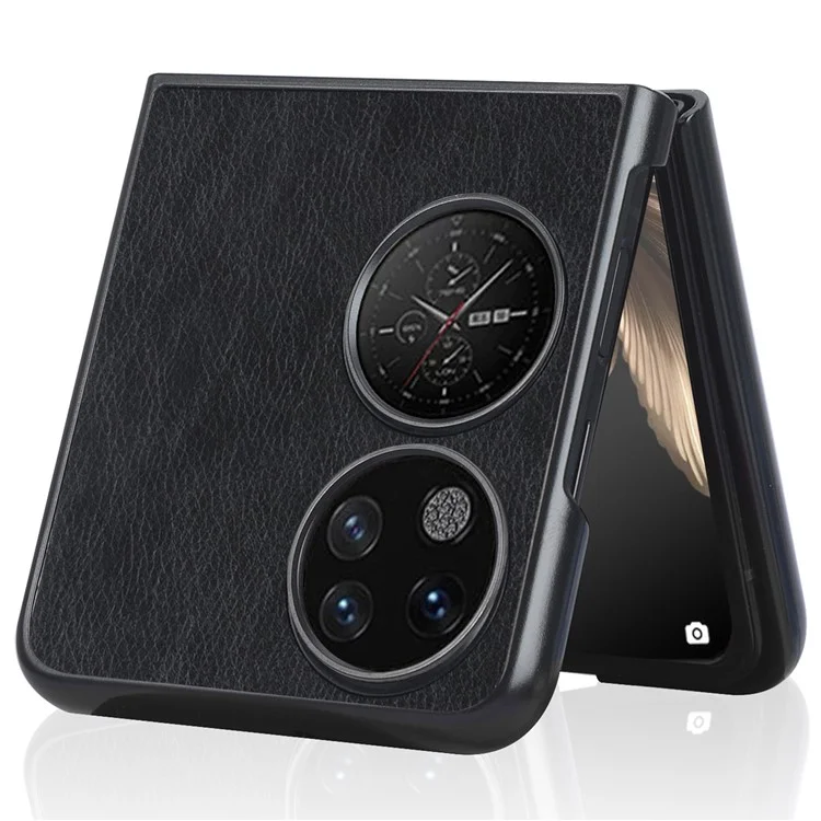Litchi Texture Anti-rayure Étui de téléphone portable en PC enduit de cuir PU pour Huawei P50 Pocket / Pocket S - Noir 