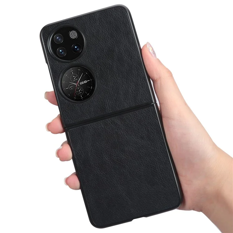Litchi Texture Anti-rayure Étui de téléphone portable en PC enduit de cuir PU pour Huawei P50 Pocket / Pocket S - Noir 
