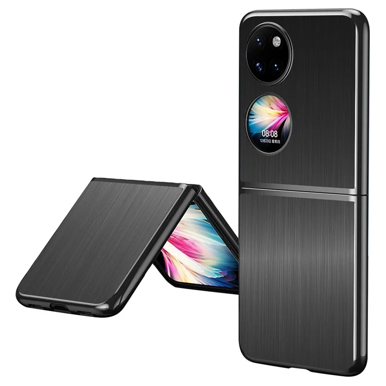 Brushed Surface Shockproof Stainess Steel + PC Back Cover Hybrid Phone Case for Huawei P50 Pocket - Black