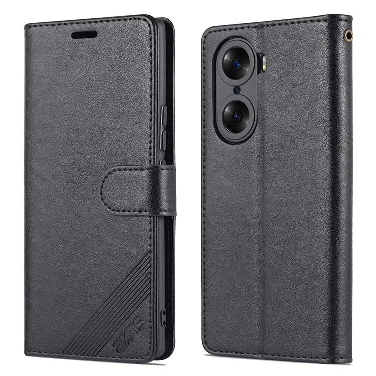 AZNS Anti-kratzer Anti-fingerabdruck Textured TPU + PU Leder Stand Wallet Hülle Magnetische Telefonabdeckung Für Honor 60 Pro - Schwarz