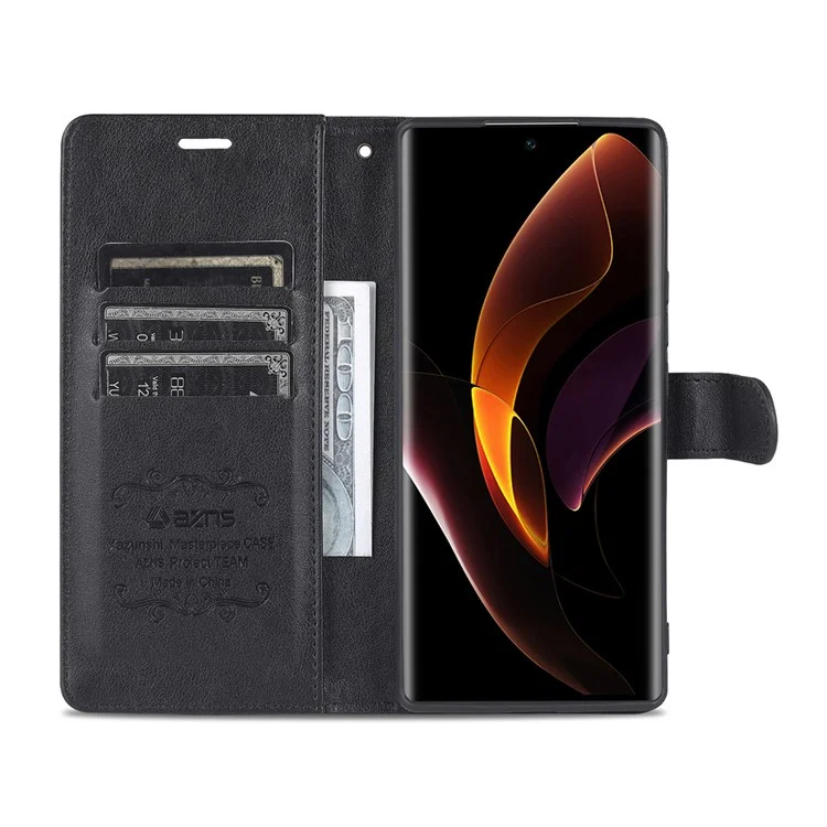 AZNS Против Scartch Anti-finger Print Textred TPU + PU Кожаная Подставка Для Кошелька Магнитная Телефонная Крышка Для Чести 60 Pro - Черный