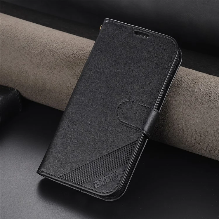 AZNS Против Scartch Anti-finger Print Textred TPU + PU Кожаная Подставка Для Кошелька Магнитная Телефонная Крышка Для Чести 60 Pro - Черный