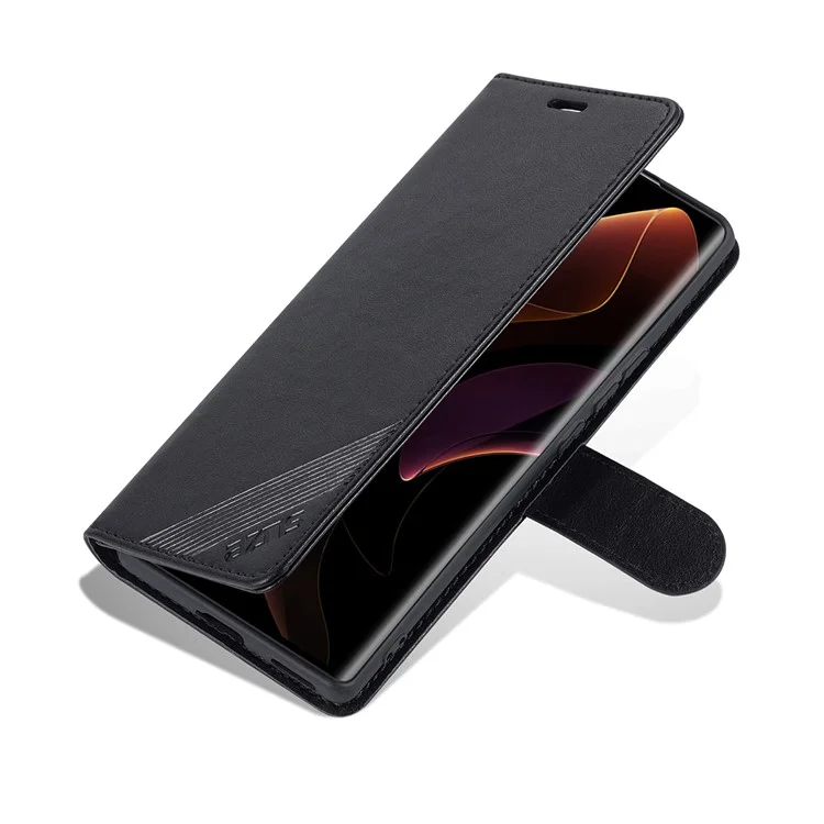 AZNS Против Scartch Anti-finger Print Textred TPU + PU Кожаная Подставка Для Кошелька Магнитная Телефонная Крышка Для Чести 60 Pro - Черный