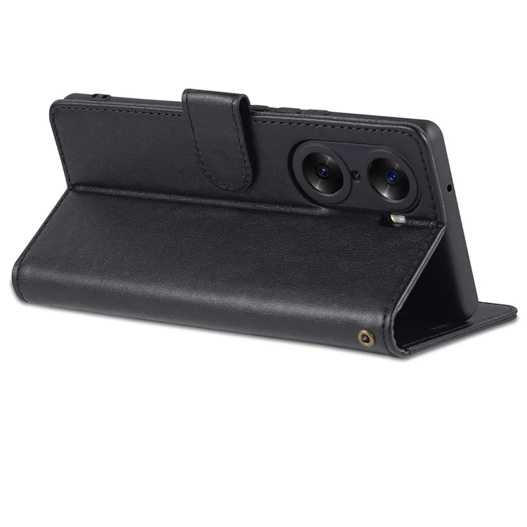 AZNS Против Scartch Anti-finger Print Textred TPU + PU Кожаная Подставка Для Кошелька Магнитная Телефонная Крышка Для Чести 60 Pro - Черный